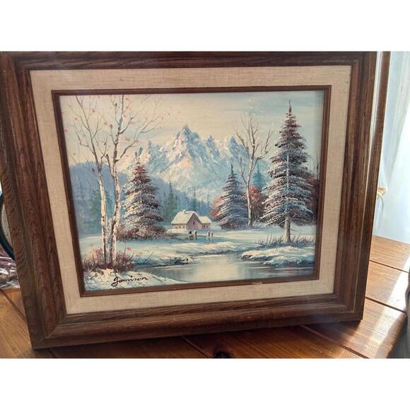 Jamison Original Oil Painting Winter Landscape 1970s Signed Framed 12x14